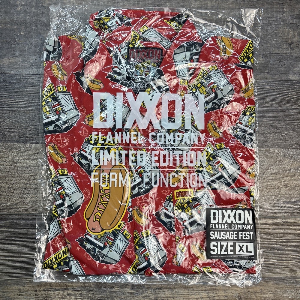 Dixxon Men's XL 'Sausage Fest' Party Blend Shirt Short Sleeve Button-Up NEW - Picture 2 of 13